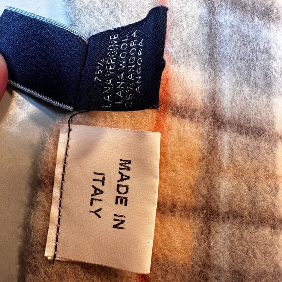 Altea Neck Scarf Italy Wool Shawl Windowpane Plaid Angora Fringed Accessories - Picture 6 of 13